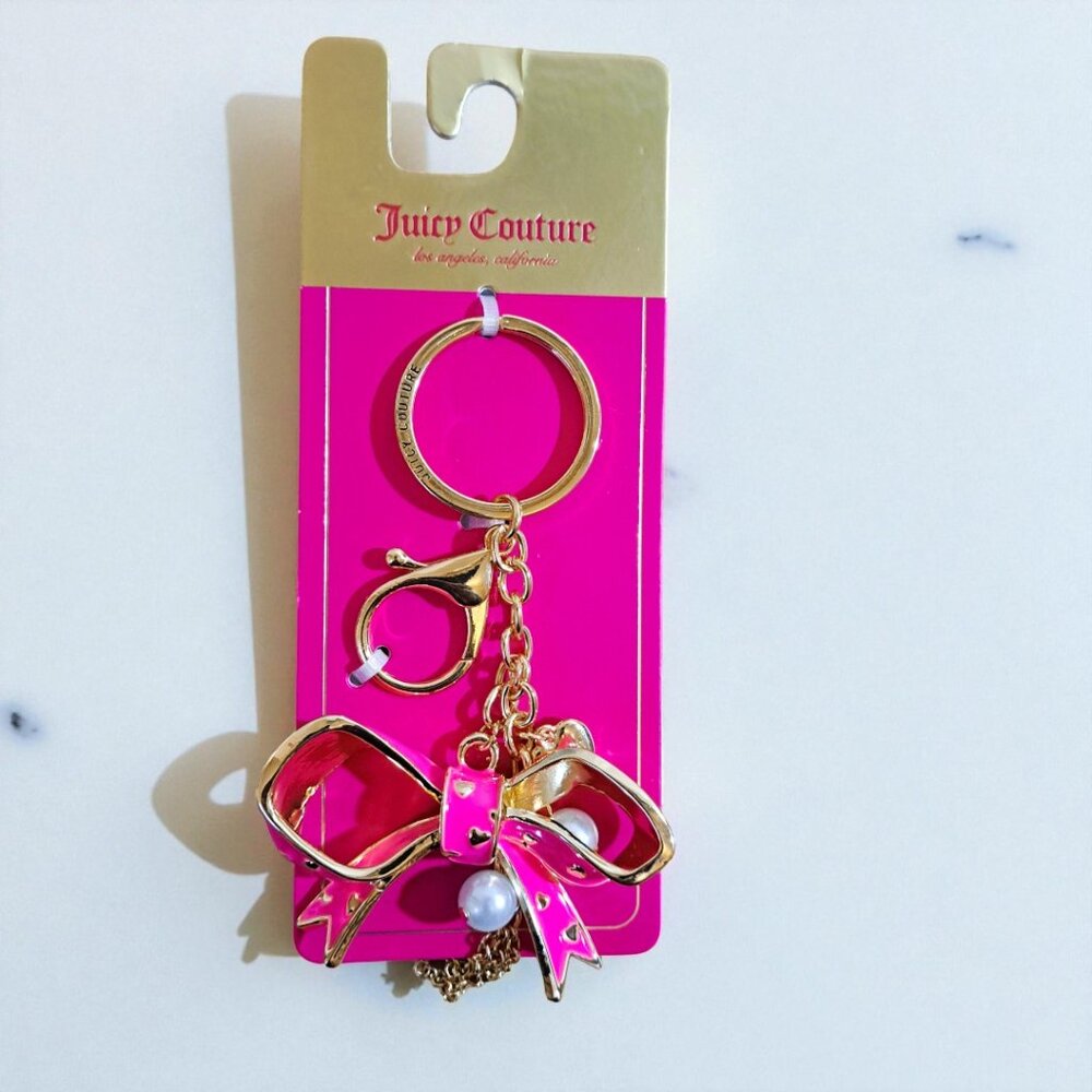 Juicy Couture Pink & Gold Bow Charm Keychain NWOT